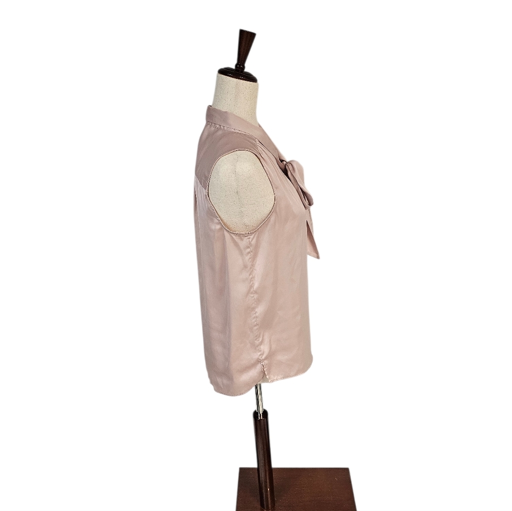Maison D'Amelie Stain Silk Blush Pink Bow Tie Blouse Tank XS Preowned - Picture 5 of 9